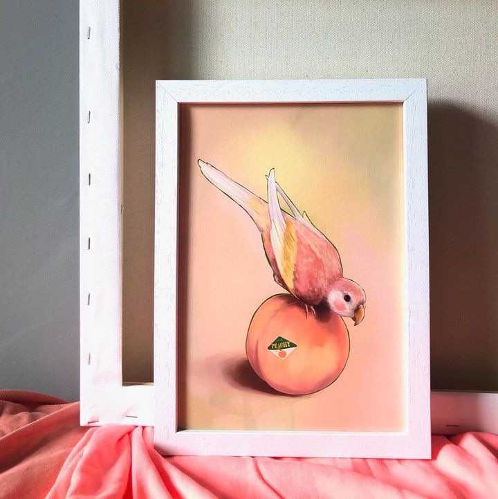 picture of Bird-Orange-Picture frame-Fruit-Art-Rectangle-Painting-Ingredient-Peach-2091240907703717