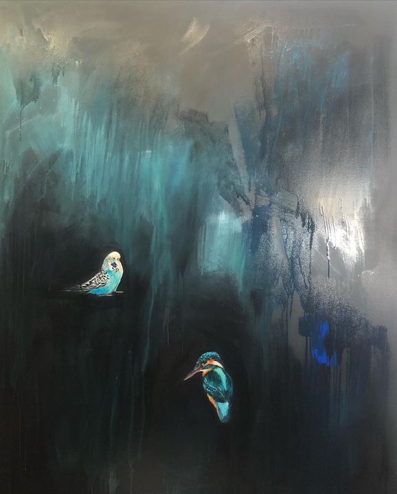 picture of Blue-Green-Bird-Teal-Aqua-Feather-Turquoise-Beak-Art-1796377027190108