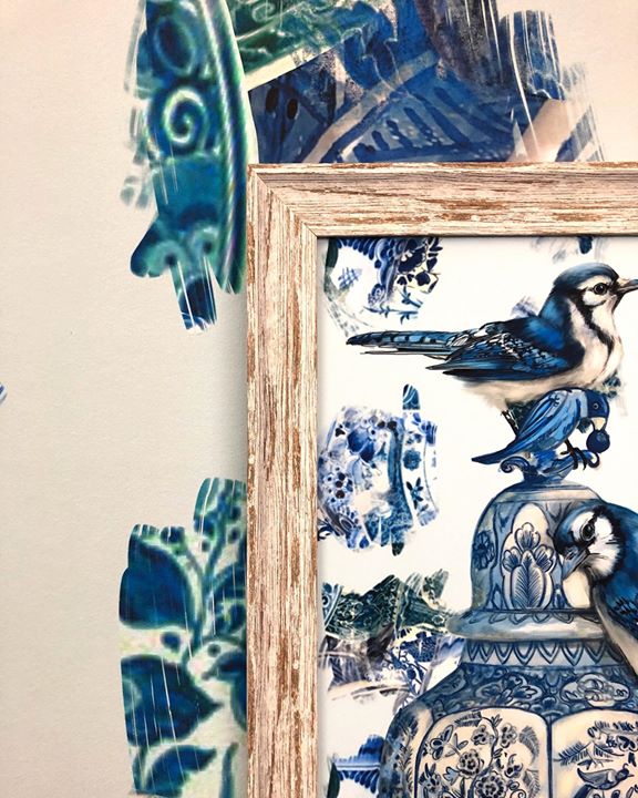 picture of Blue-Porcelain-Blue and white porcelain-Blue jay-Illustration-Jay-Perching bird-Bird-Songbird-1424278477733300