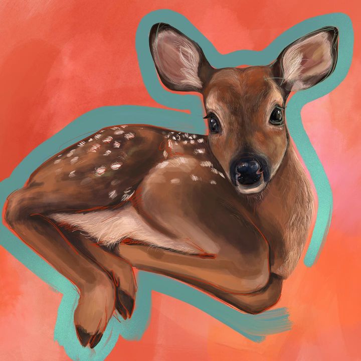 picture of Deer-Painting-Paint-Ear-Cartoon-Art-Fawn-Terrestrial animal-Snout-1989576771203465