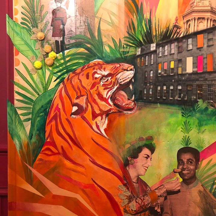 picture of Painting-Art-Tiger-Illustration-Visual arts-Felidae-Bengal tiger-Big cats-Mural-1293087930852356