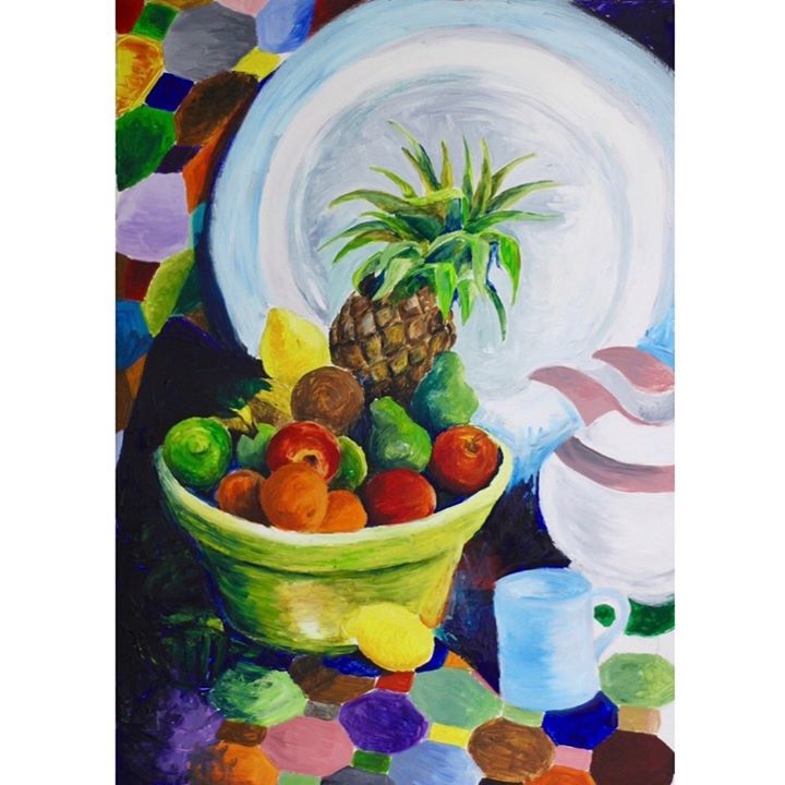 picture of Painting-Still life-Fruit-Vegetarian food-Pineapple-Plant-Still life photography-Modern art-Food-25229-69284
